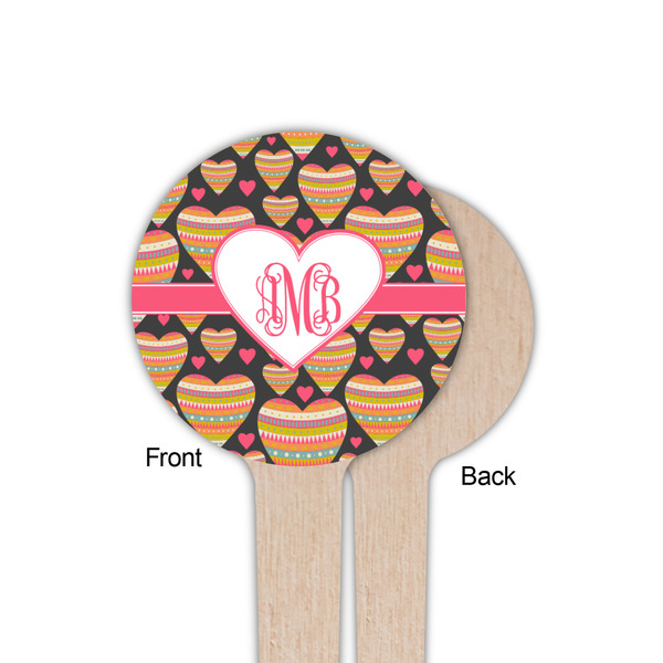 Hearts Wooden 4" Food Pick - Round - Single Sided - Front & Back