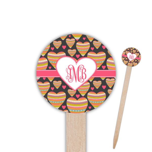 Custom Hearts 6" Round Wooden Food Picks - Single Sided (Personalized)