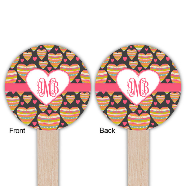 Hearts Wooden 6" Food Pick - Round - Double Sided - Front & Back