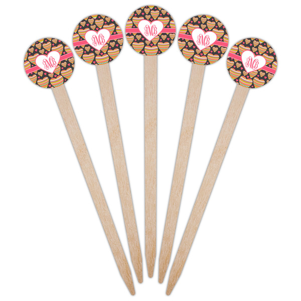 Hearts Wooden 6" Food Pick - Round - Fan View