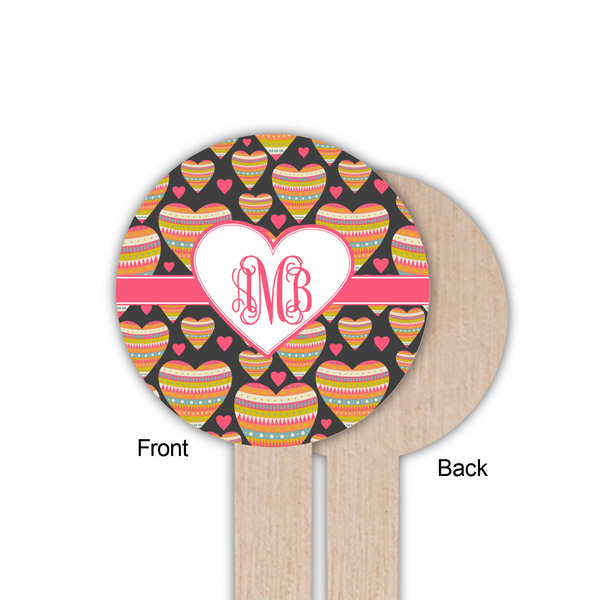 Hearts Wooden 6" Food Pick - Round - Single Sided - Front & Back