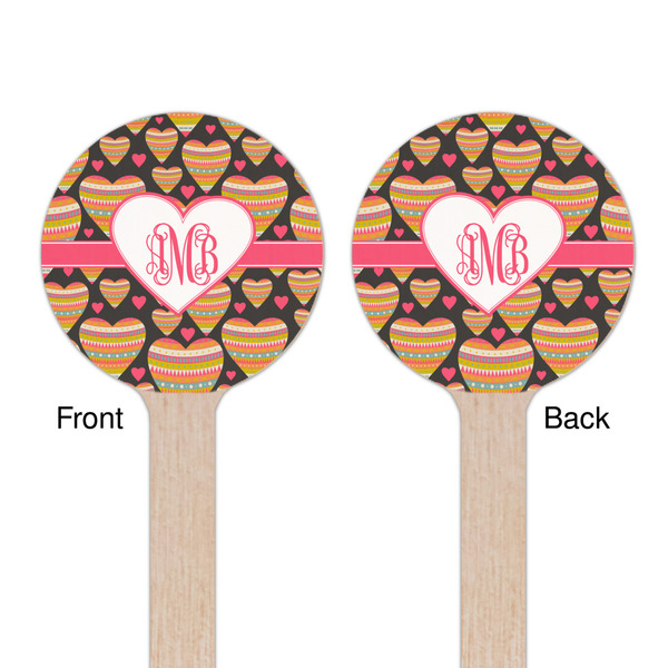 Hearts Wooden 6" Stir Stick - Round - Double Sided - Front & Back