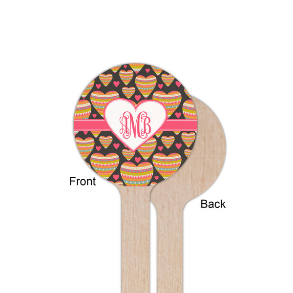Hearts Wooden 6" Stir Stick - Round - Single Sided - Front & Back