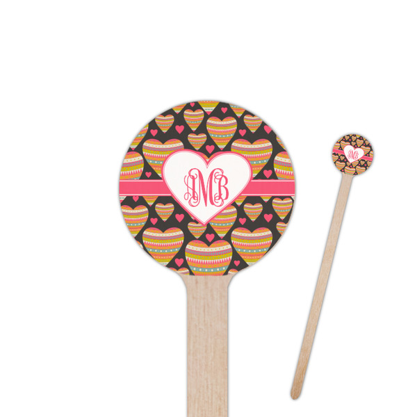 Custom Hearts 7.5" Round Wooden Stir Sticks - Double Sided (Personalized)