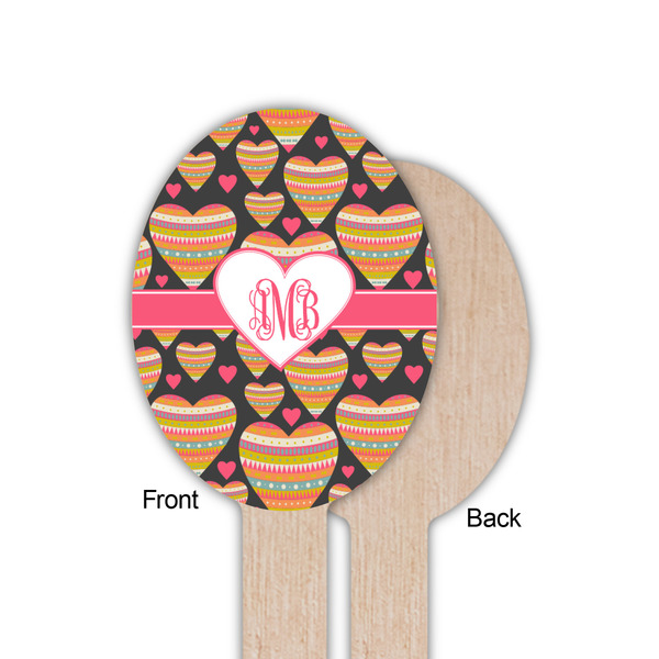 Hearts Wooden Food Pick - Oval - Single Sided - Front & Back