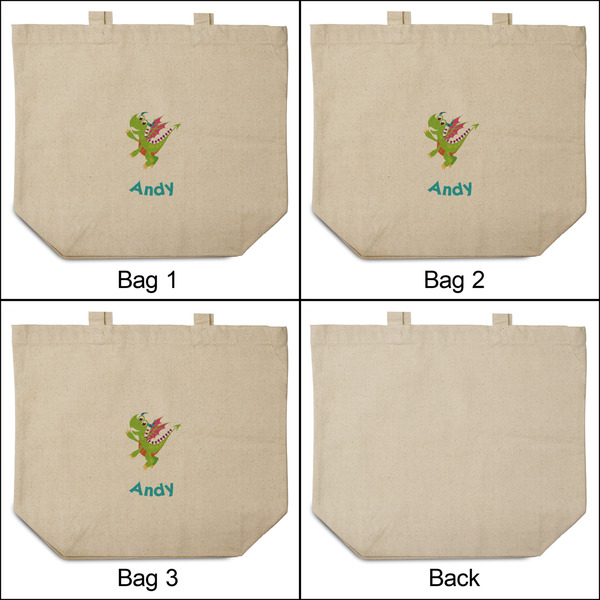 Dragons 3 Reusable Cotton Grocery Bags - Front & Back View