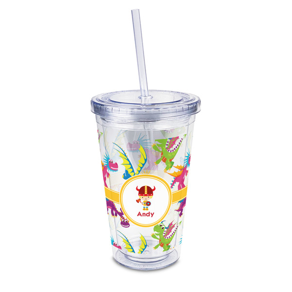 Custom Dragons 16oz Double Wall Acrylic Tumbler with Lid & Straw - Full Print (Personalized)