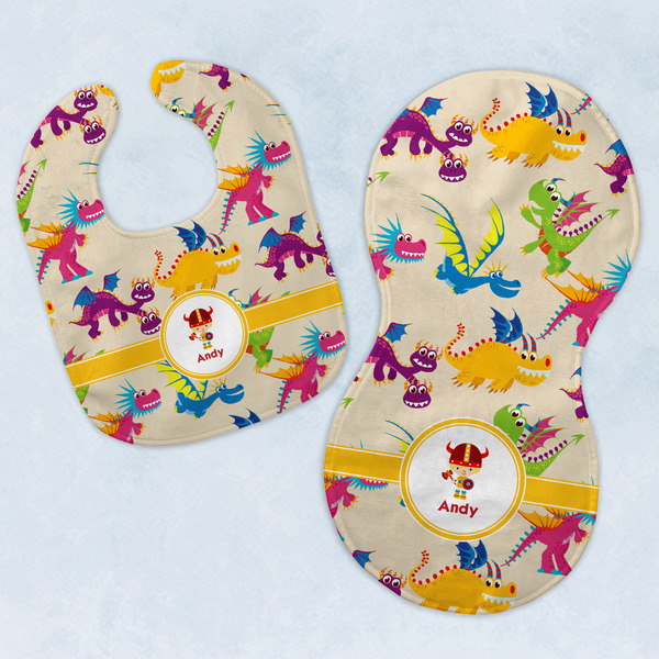 Custom Dragons Baby Bib & Burp Set w/ Name or Text