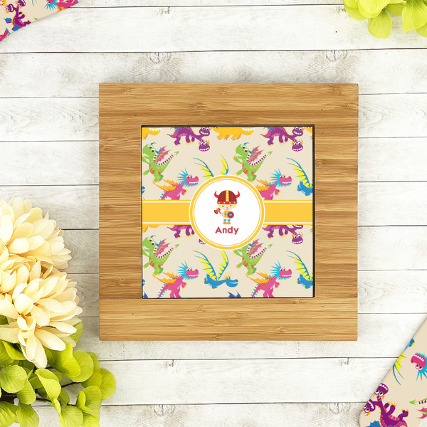 Dragons Bamboo Trivet with 6" Tile - LIFESTYLE