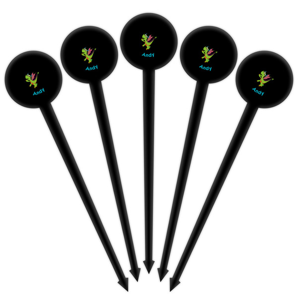 Dragons Black Plastic 4" Food Pick - Round - Fan View