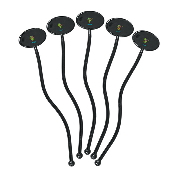 Dragons Black Plastic 7" Stir Stick - Oval - Fan