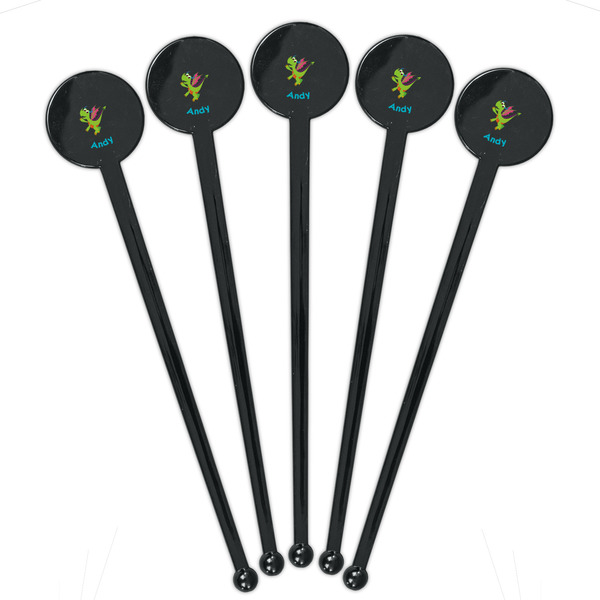 Dragons Black Plastic 7" Stir Stick - Round - Fan View