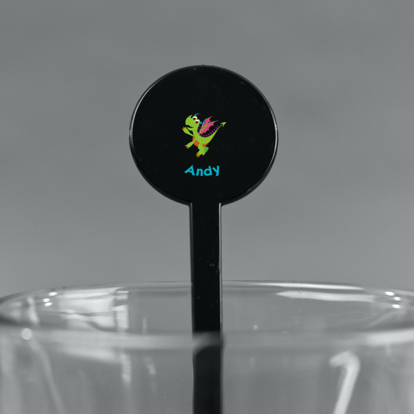 Dragons Black Plastic 7" Stir Stick - Round - Main