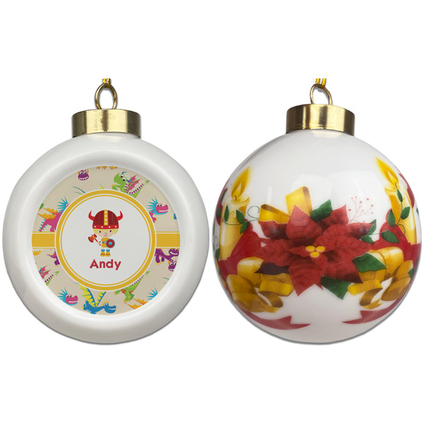 Dragons Ceramic Christmas Ornament - Poinsettias (APPROVAL)