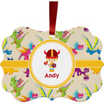 Dragons Metal Frame Ornament - Double Sided w/ Name or Text