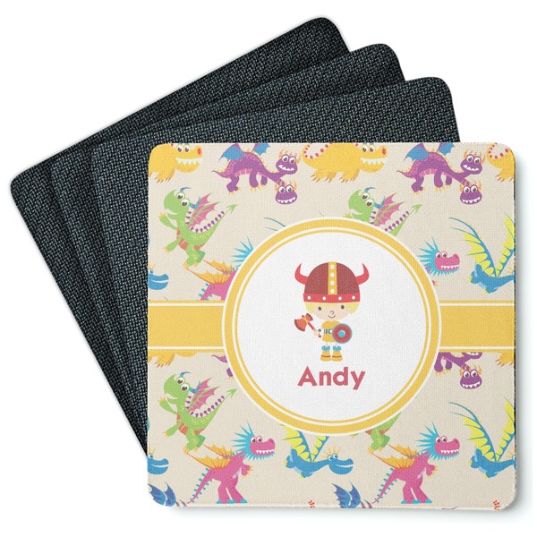 Custom Dragons Square Rubber Backed Coasters - Set of 4 (Personalized)