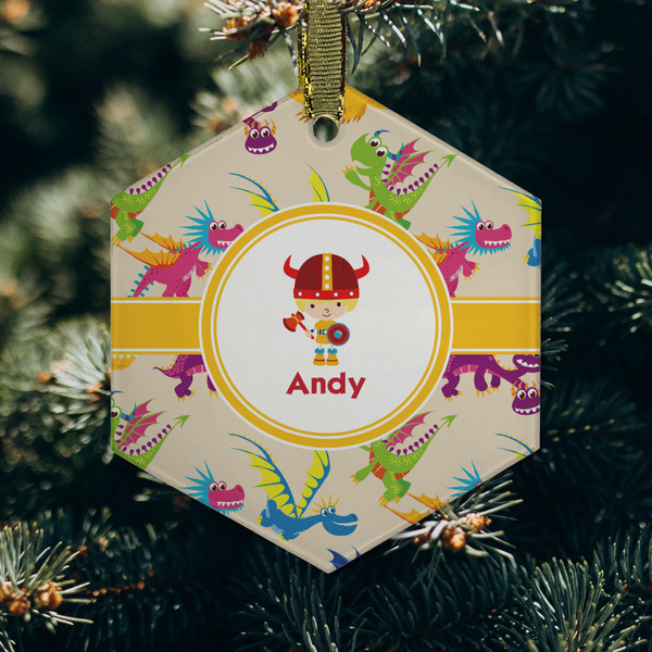 Dragons Frosted Glass Ornament - Hexagon (Lifestyle)