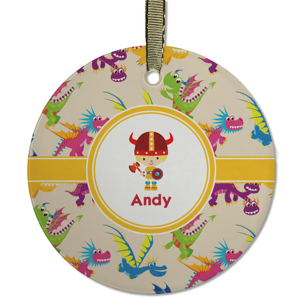 Custom Dragons Flat Glass Ornament - Round w/ Name or Text