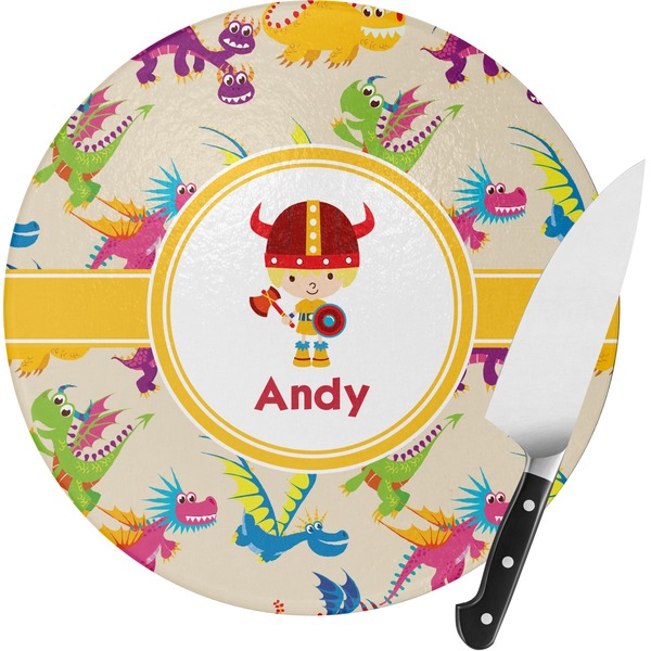 Custom Dragons Round Glass Cutting Board (Personalized)