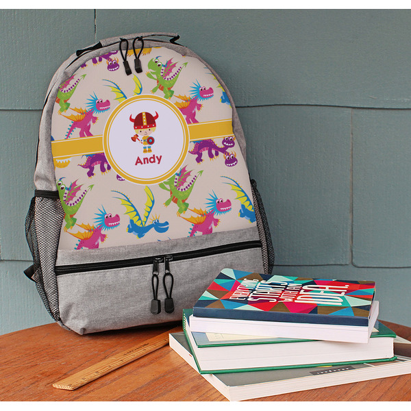 Dragons Large Backpack - Gray - On Desk