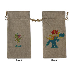 Dragons Large Burlap Gift Bag - Front & Back (Personalized)