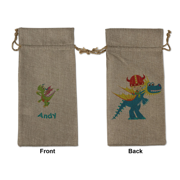 Custom Dragons Large Burlap Gift Bag - Front & Back (Personalized)