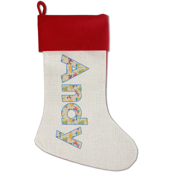 Custom Dragons Red Linen Stocking (Personalized)
