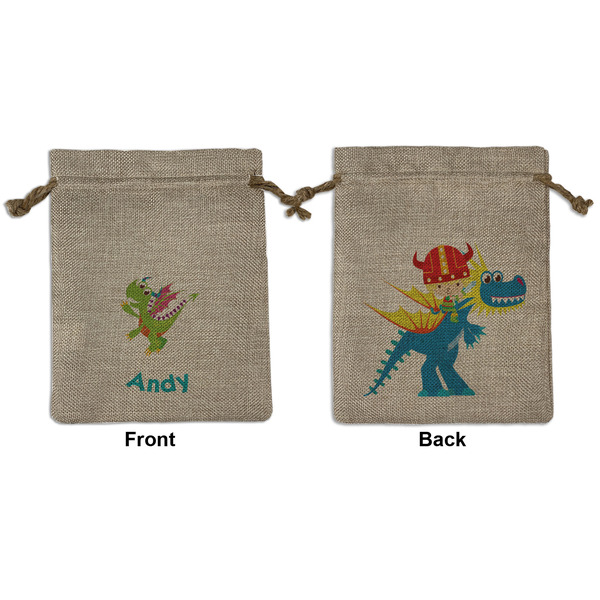 Custom Dragons Medium Burlap Gift Bag - Front & Back (Personalized)