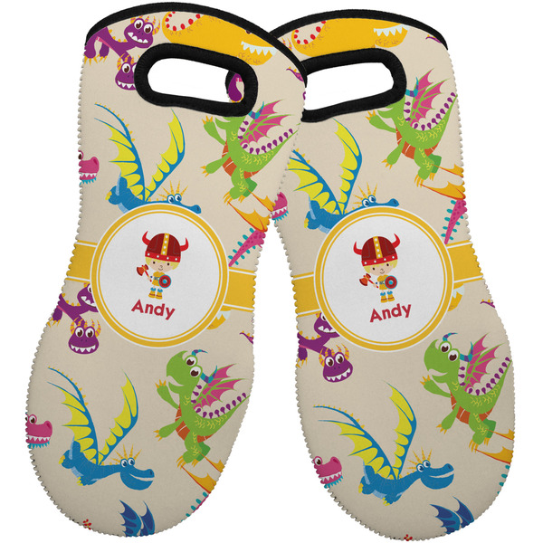 Custom Dragons Neoprene Oven Mitts - Set of 2 w/ Name or Text