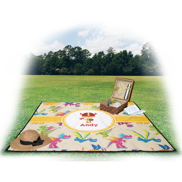 Dragons Picnic Blanket - with Basket Hat and Book - in Use