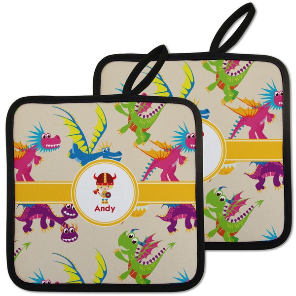 Custom Dragons Pot Holders - Set of 2 w/ Name or Text
