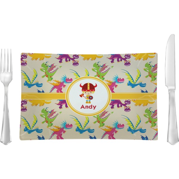 Custom Dragons Rectangular Glass Lunch / Dinner Plate - Single or Set (Personalized)