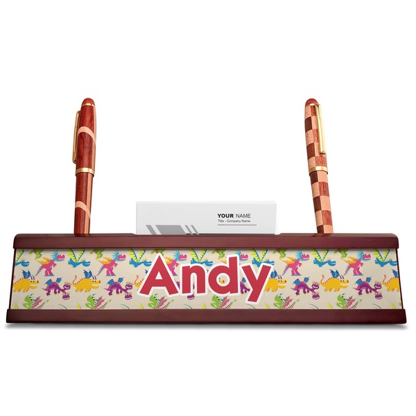 Dragons Red Mahogany Nameplates with Business Card Holder - Straight