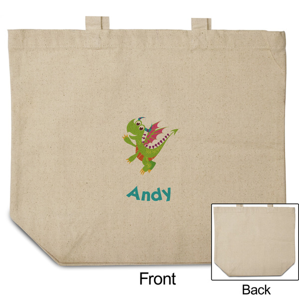 Dragons Reusable Cotton Grocery Bag - Front & Back View