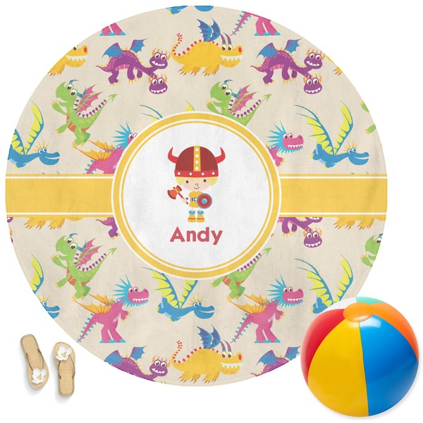 Custom Dragons Round Beach Towel (Personalized)