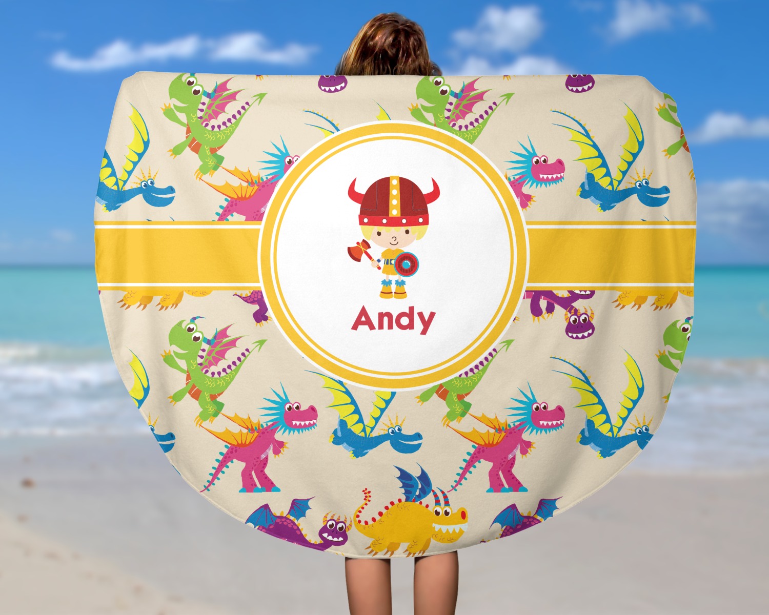 Dragons Round Beach Towel (Personalized) YouCustomizeIt