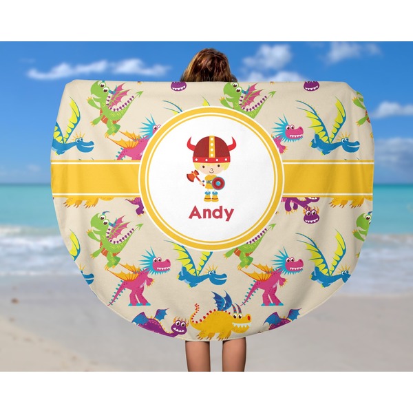 Dragons Round Beach Towel - In Use