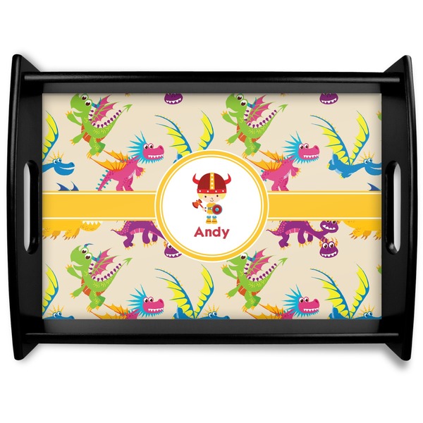 Custom Dragons Black Wooden Tray - Large (Personalized)