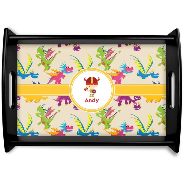 Custom Dragons Black Wooden Tray - Small (Personalized)