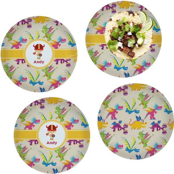 Custom Dragons Set of 4 Glass Lunch / Dinner Plate 10" (Personalized)
