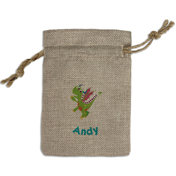 Custom Dragons Small Burlap Gift Bag - Front (Personalized)