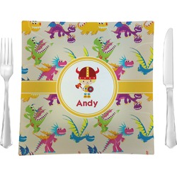 Dragons 9.5" Glass Square Lunch / Dinner Plate- Single or Set of 4 (Personalized)