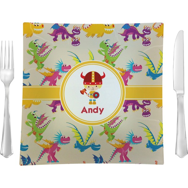 Custom Dragons 9.5" Glass Square Lunch / Dinner Plate- Single or Set of 4 (Personalized)