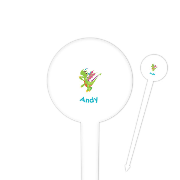 Custom Dragons 4" Round Plastic Food Picks - White - Single Sided (Personalized)