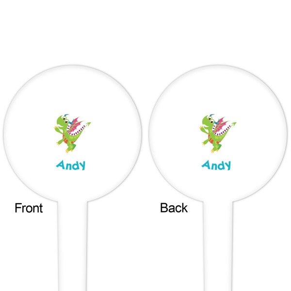 Dragons White Plastic 4" Food Pick - Round - Double Sided - Front & Back