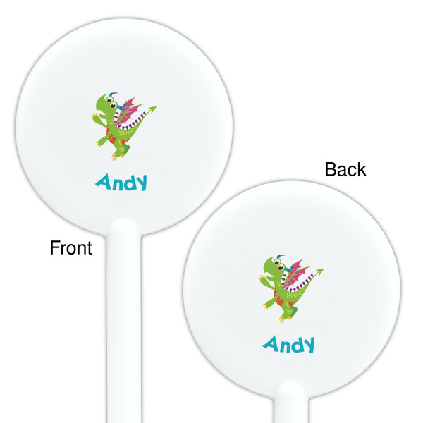 Dragons White Plastic 5.5" Stir Stick - Double Sided - Round - Front & Back