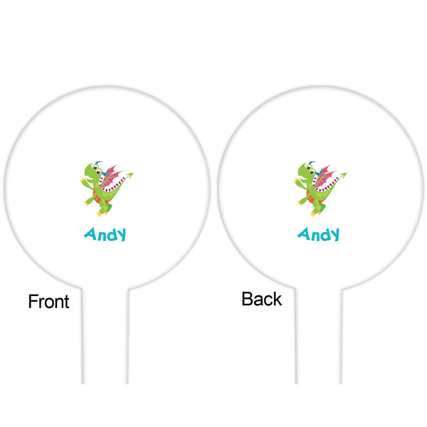 Dragons White Plastic 6" Food Pick - Round - Double Sided - Front & Back