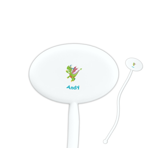 Custom Dragons 7" Oval Plastic Stir Sticks - White - Double Sided (Personalized)