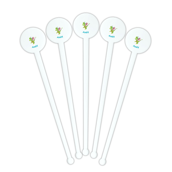Dragons White Plastic 7" Stir Stick - Round - Fan View