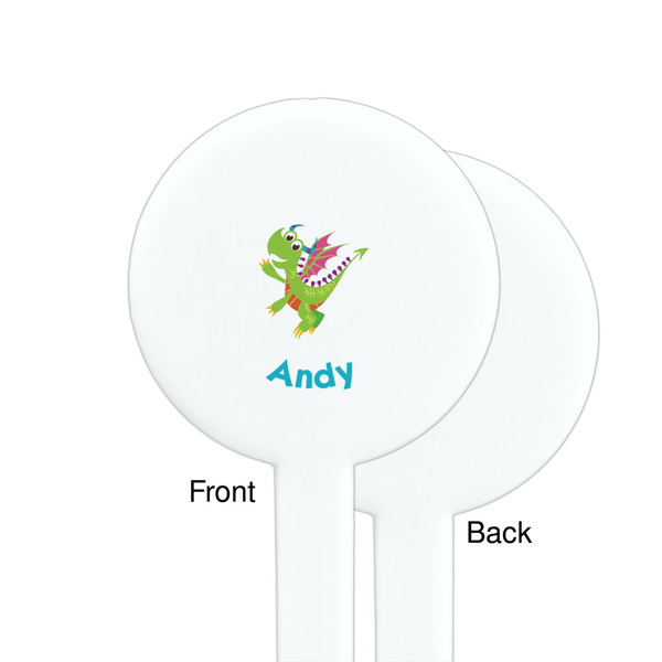 Dragons White Plastic 7" Stir Stick - Single Sided - Round - Front & Back